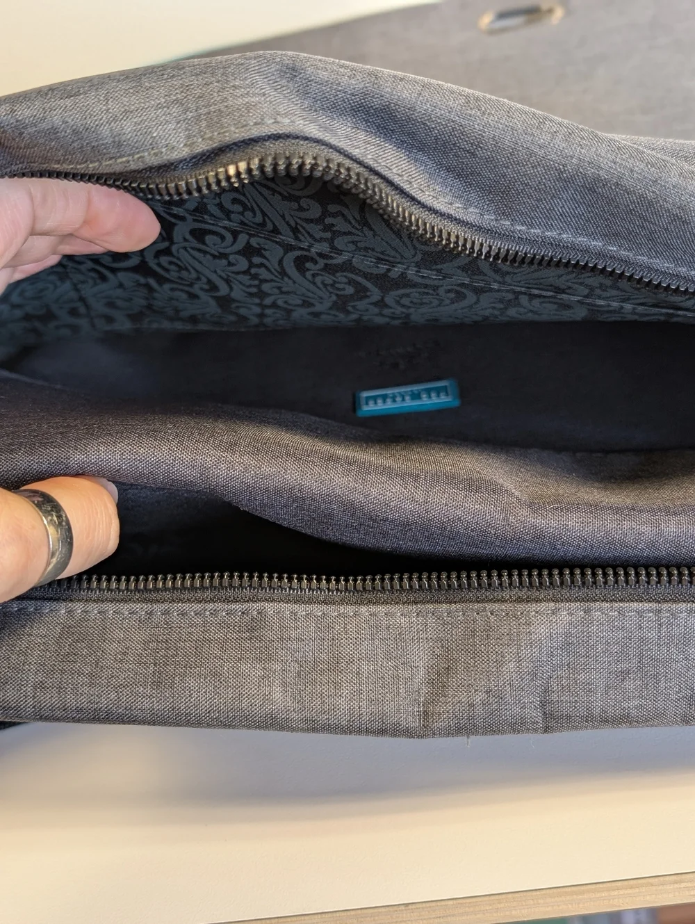 Ted Baker London Laptop Messenger Bag Gray Blue Trim NWT Bodywear Work Travel